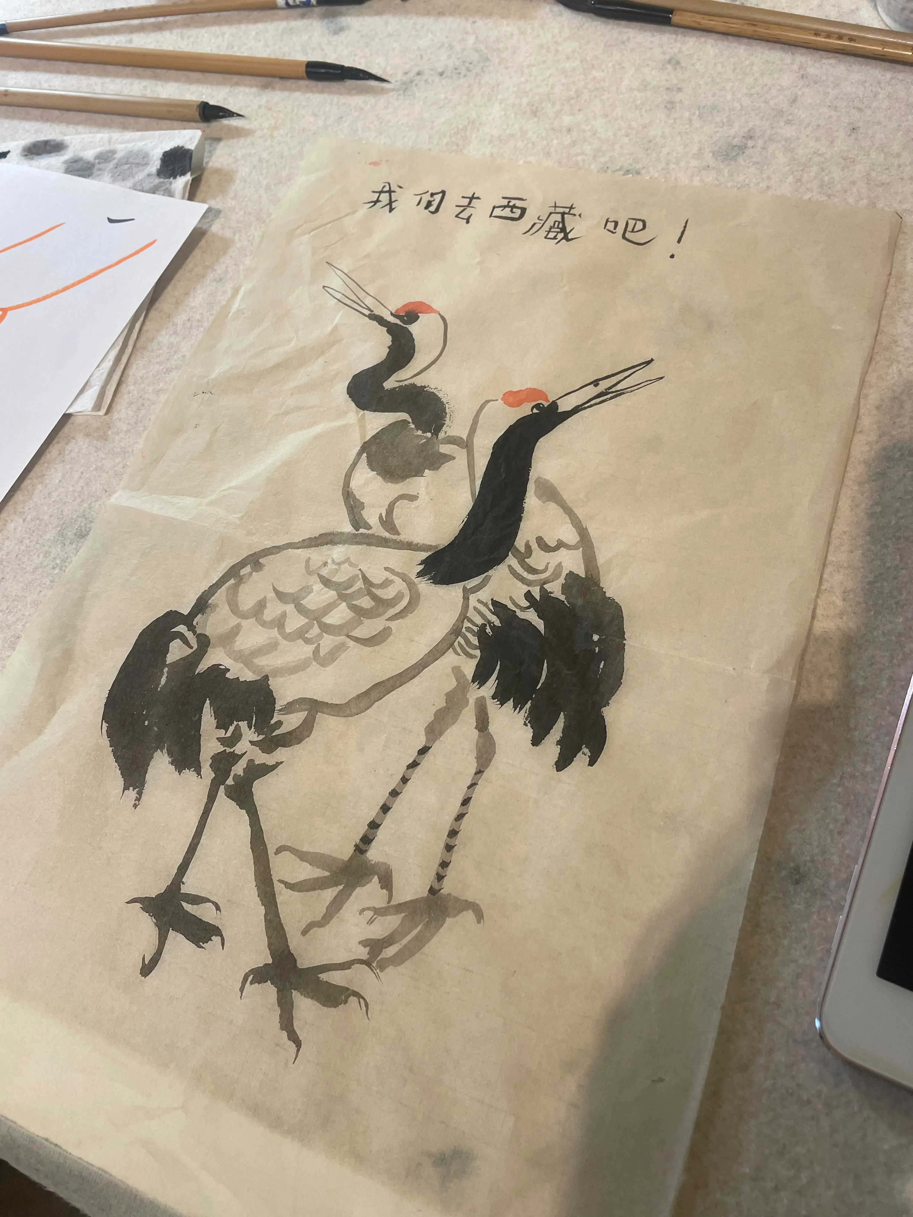 Chinese ink crane dancing