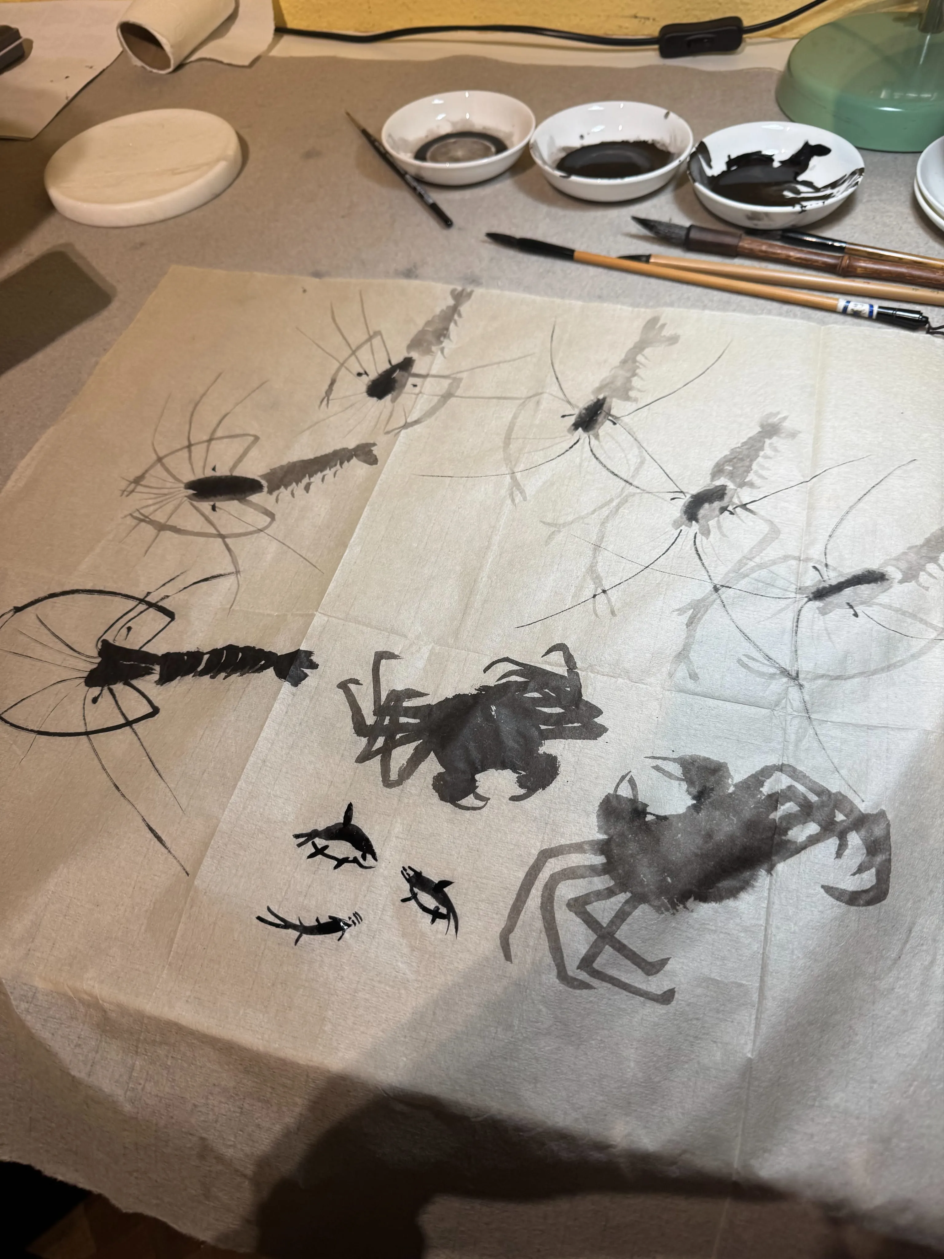 Chinese ink insects and crabs