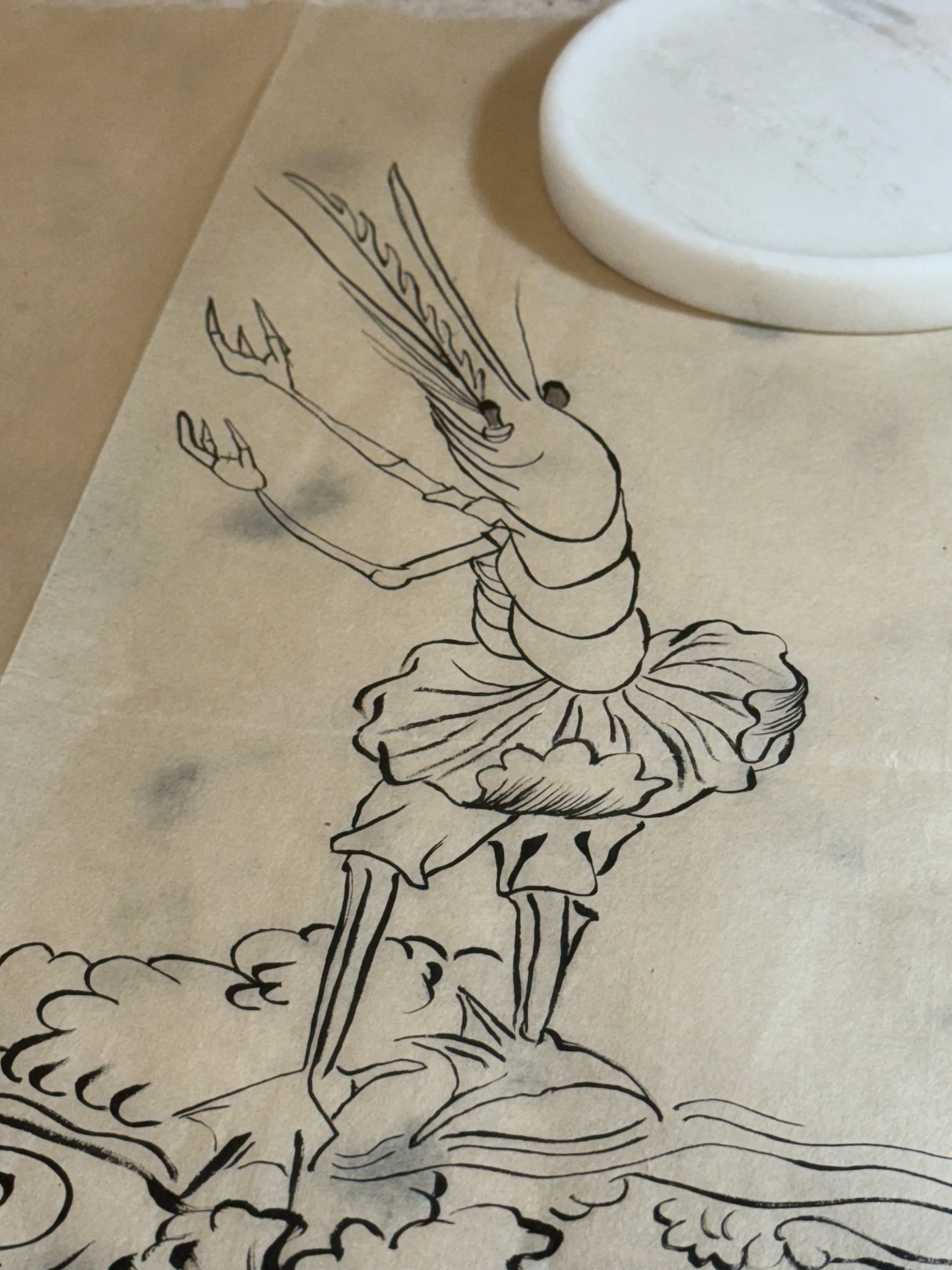 Chinese ink shrimp painting