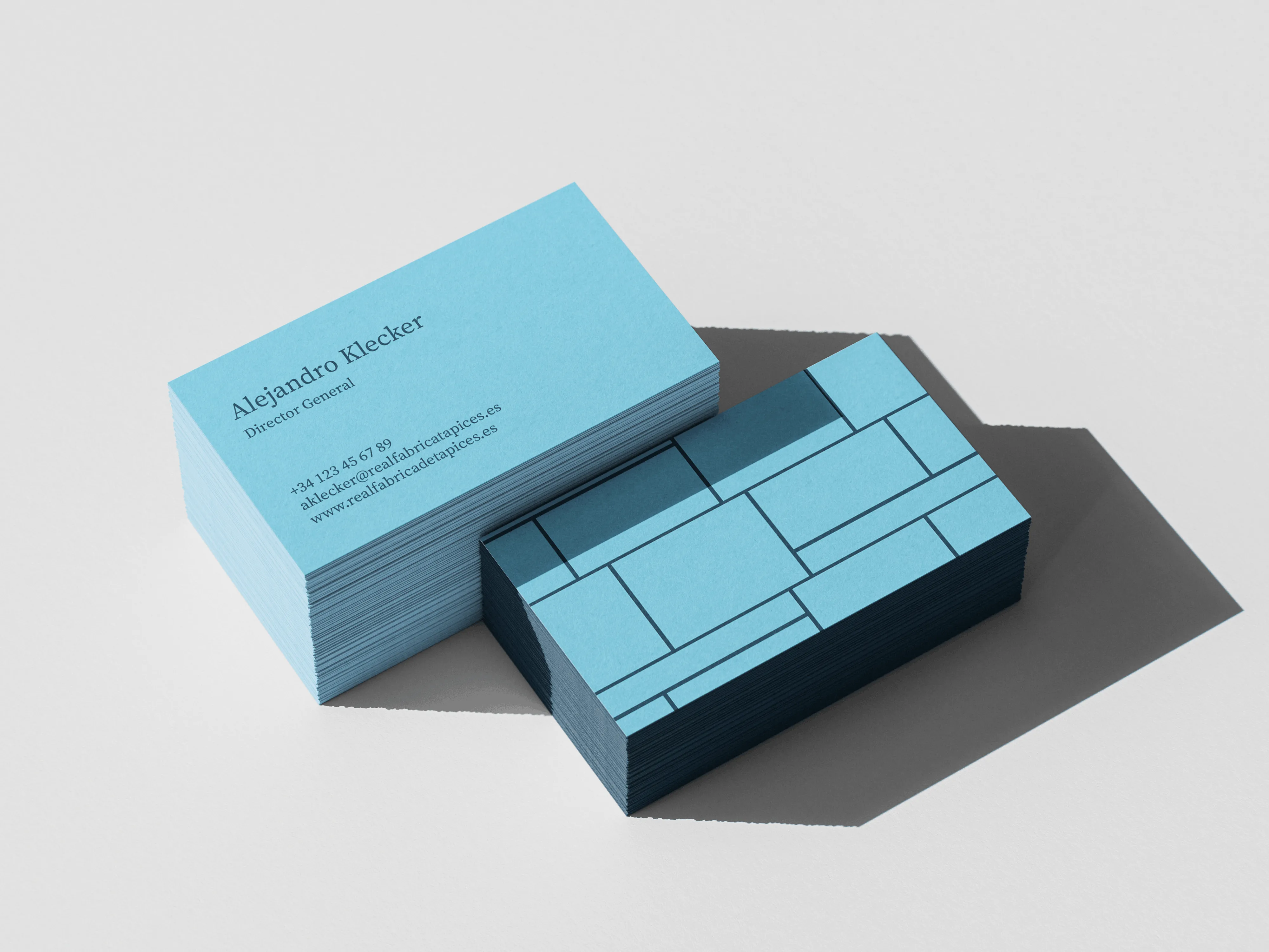 Blue business cards in boxes