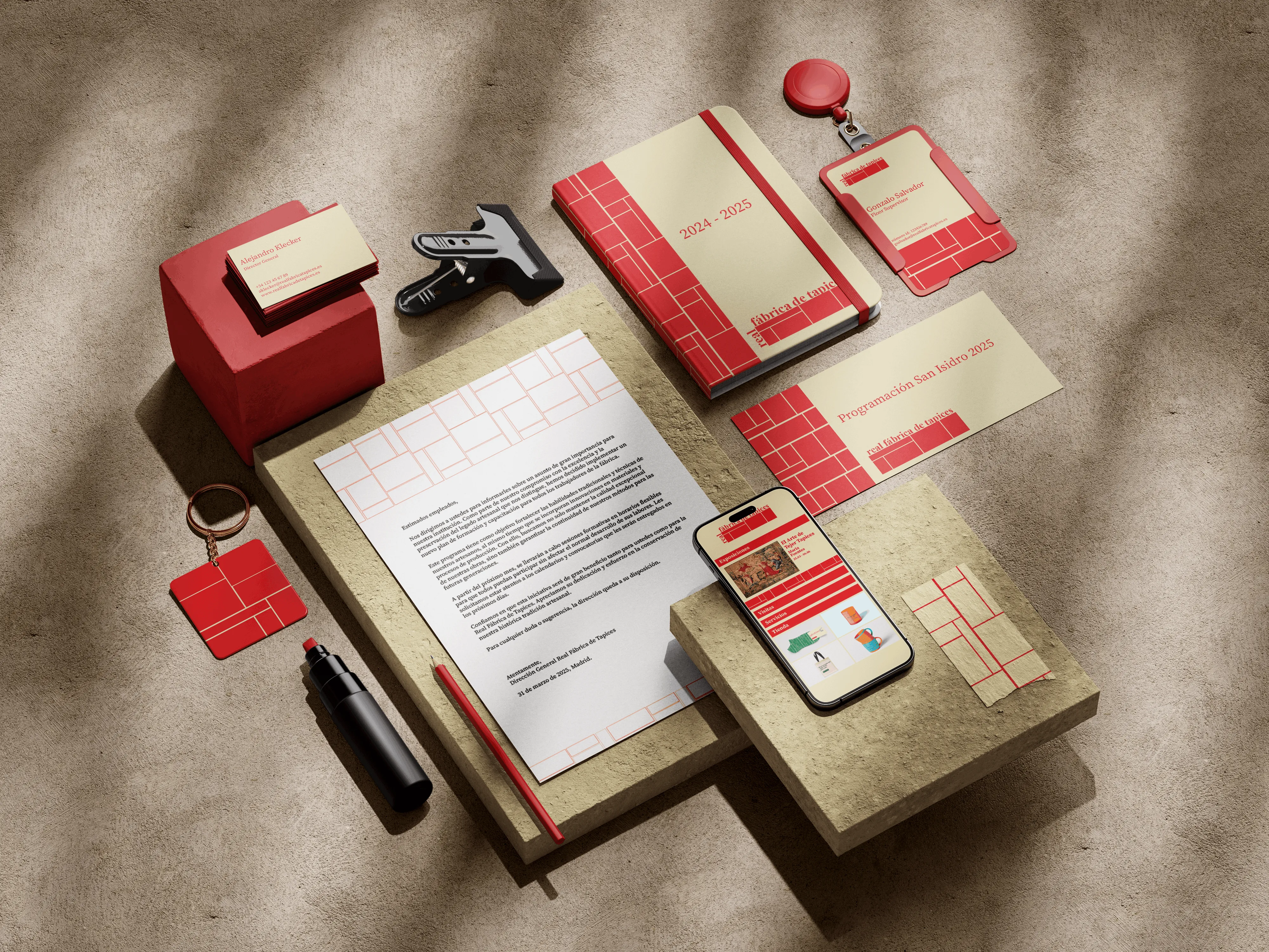 Brand materials flat lay on desk