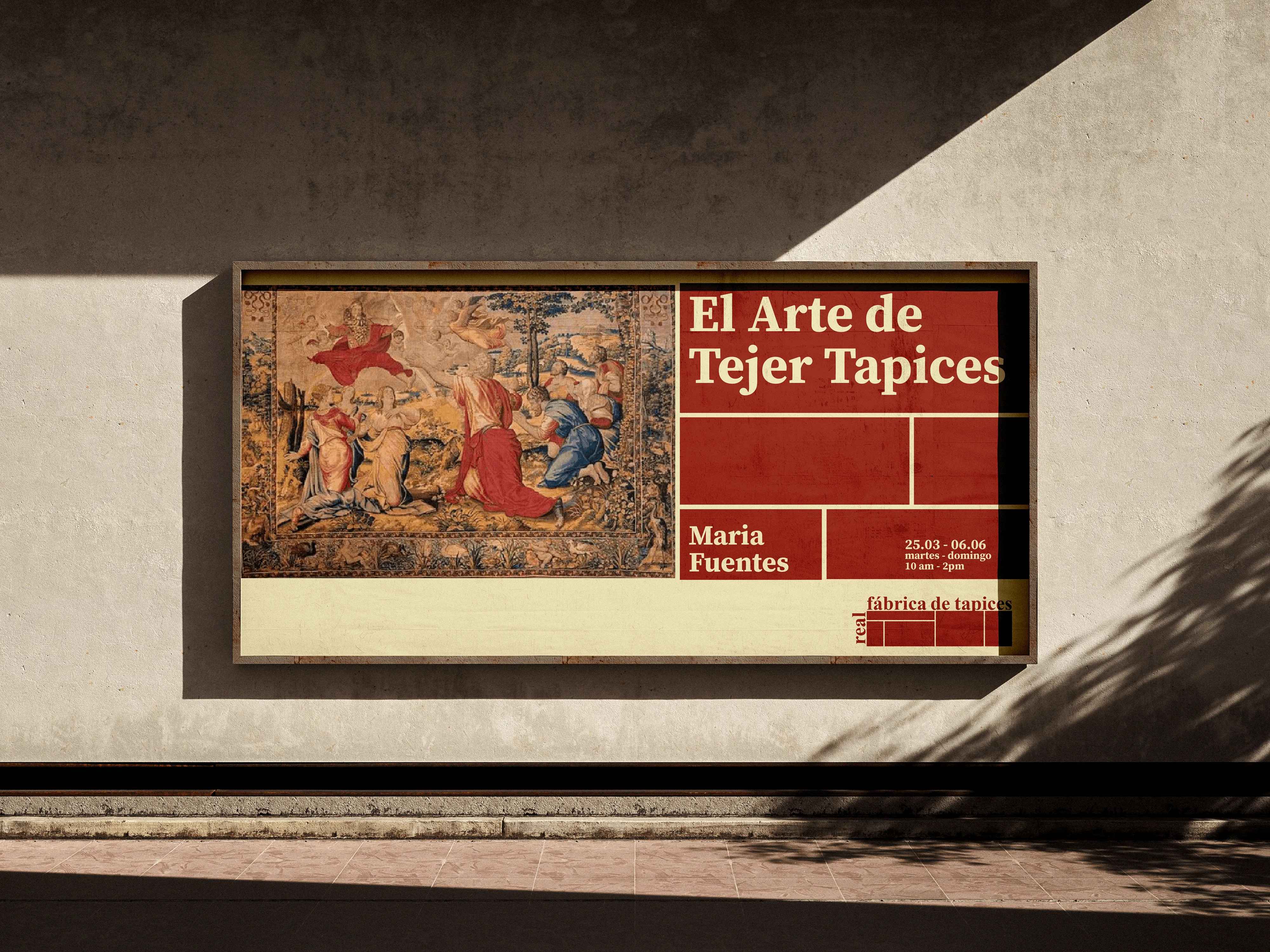 El Arte de Tejer Tapices exhibition poster on wall